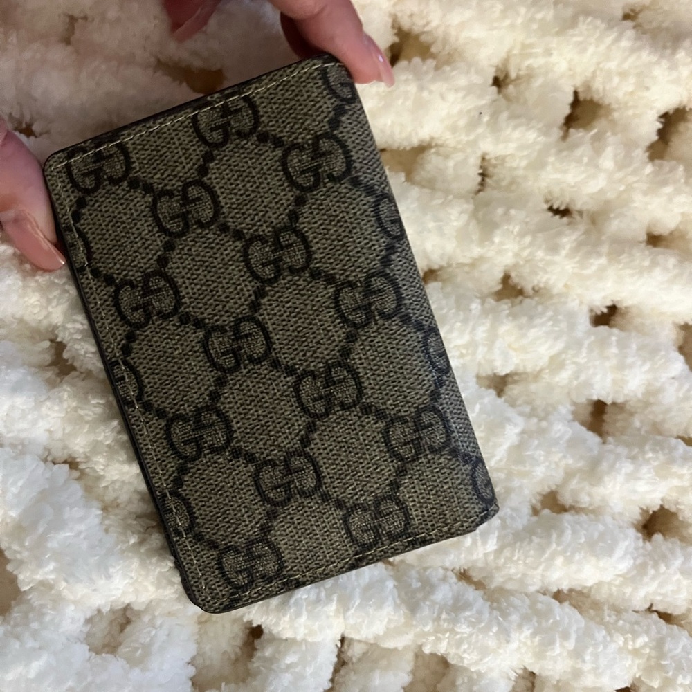 GG Beige and Black Monogram Card Case